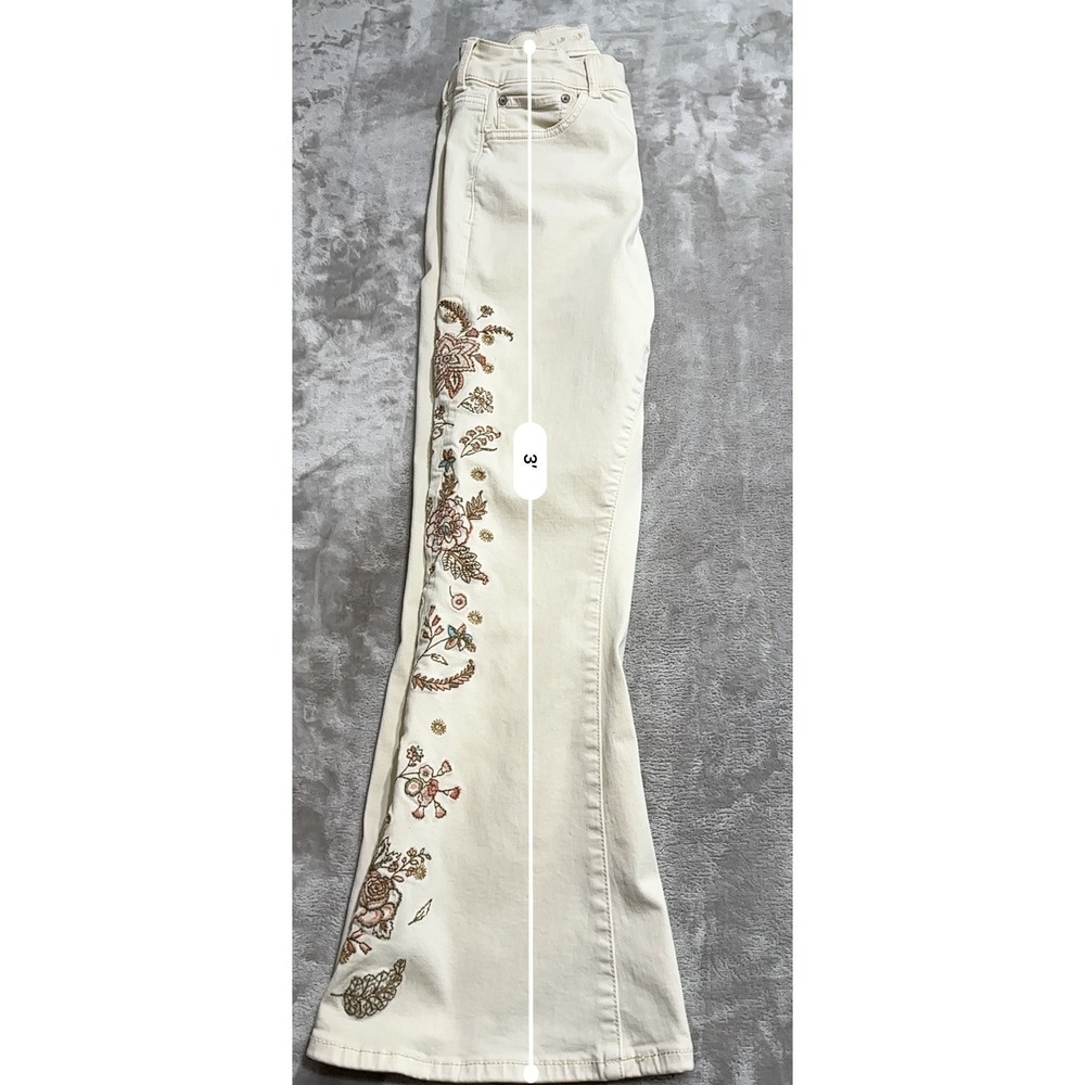 American Eagle Festival Flare Pants Women Size 6‎ Cream Embroidered Denim EUC - Picture 11 of 11